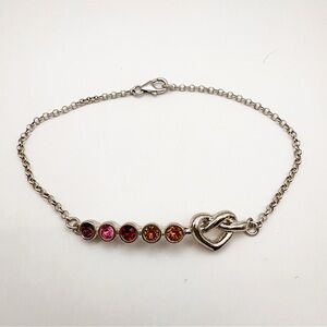 Heart Sterling Silver Birthstone Bracelet 925 Five Crystals 7.5”